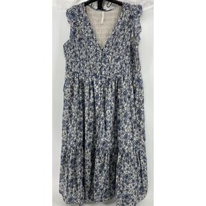 Anthropologie Dress Womens 2X Blue Peregrine Floral Smocked Cottagecore Babydoll